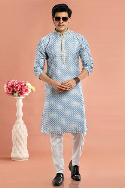 Blue Colour Cotton Thread Work Kurta Pajama VSKP1230172