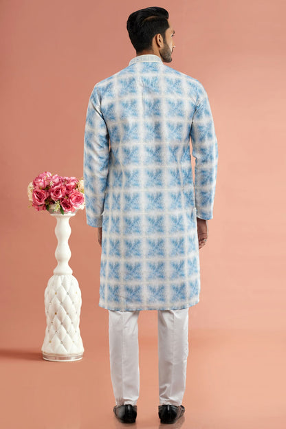 Blue Colour Cotton Thread Work Kurta Pajama VSKP1230177