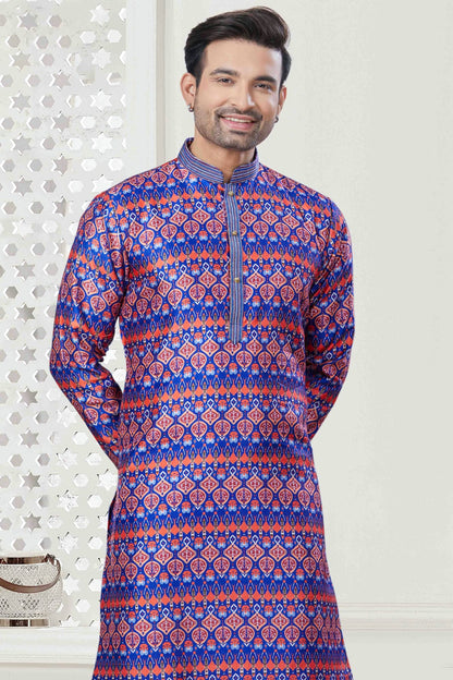 Blue Colour Digital Print Silk Kurta Pajama VSKP1113420
