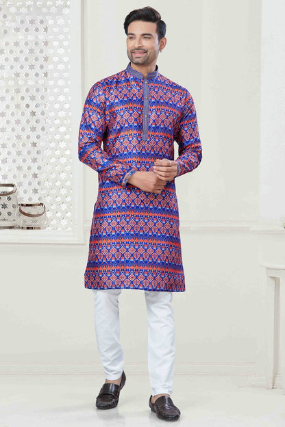 Blue Colour Digital Print Silk Kurta Pajama VSKP1113420