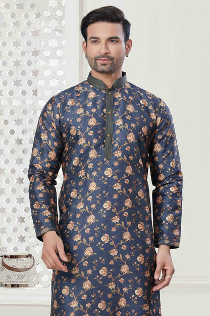 Blue Colour Digital Print Silk Kurta Pajama VSKP1113422