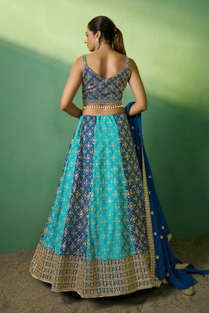 Blue Colour Embroidery Georgette Lehenga Choli VSLD1080782