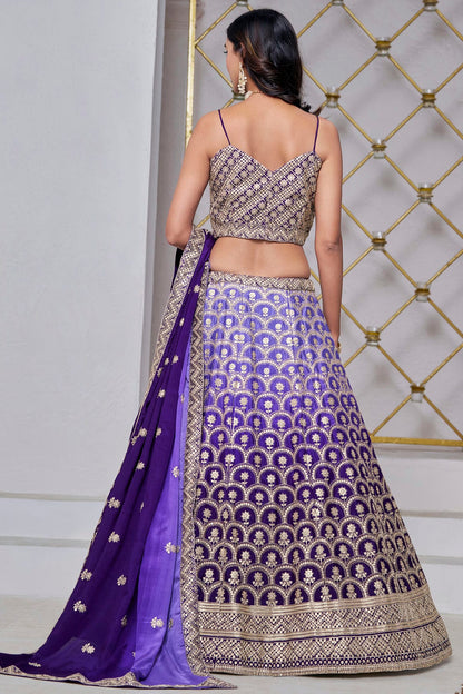 Blue Colour Embroidery Lehenga Choli In Chinon Fabric
