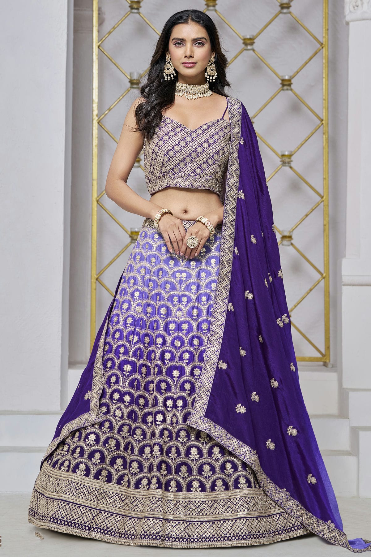 Blue Colour Embroidery Lehenga Choli In Chinon Fabric