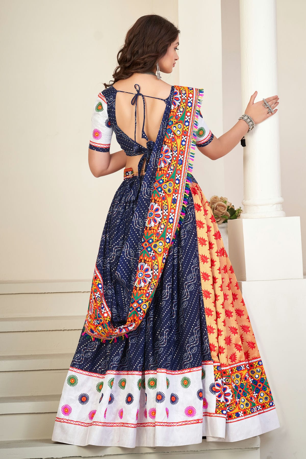 Blue Colour Embroidery Work Cotton Silk Navratri Lehenga VSLD1170011