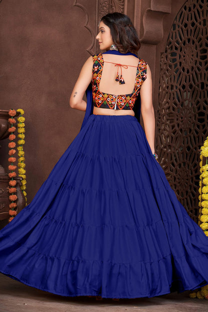 Blue Colour Embroidery Work French Crepe Navratri Lehenga VSLD1170005