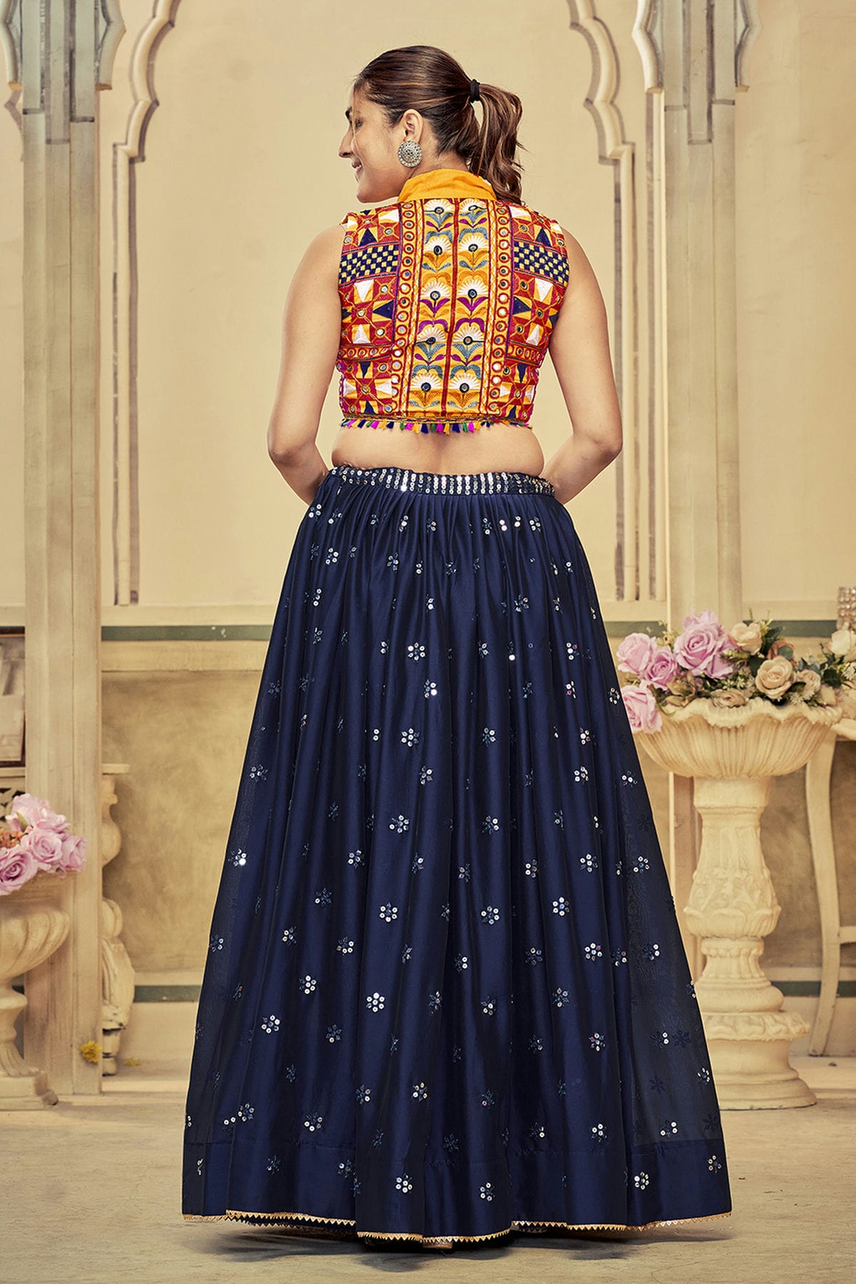 Blue Colour Embroidery Work Rangoli Silk Navratri Lehenga VSLD1170020