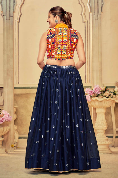 Blue Colour Embroidery Work Rangoli Silk Navratri Lehenga VSLD1170020