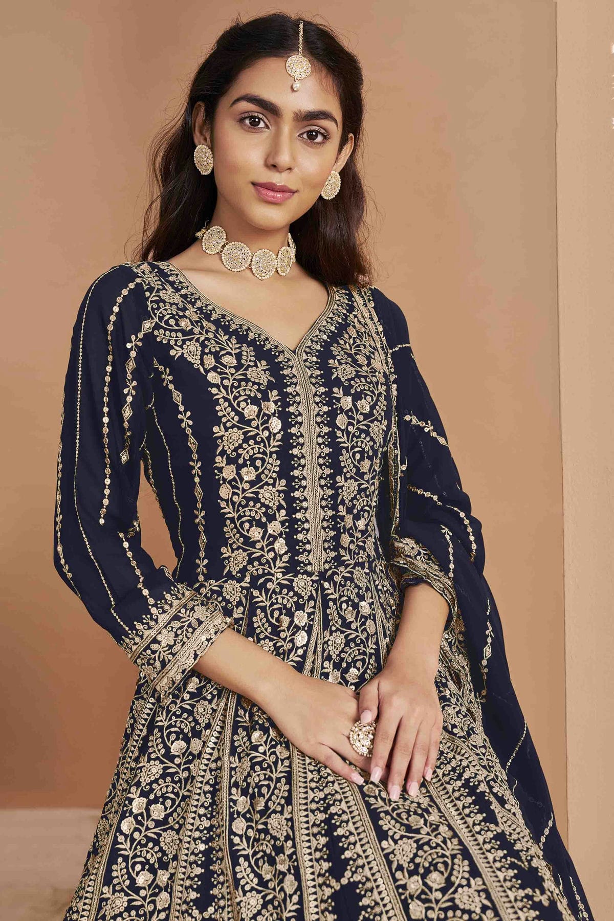 Blue Colour Faux Georgette Anarkali Suit VSSM1050737