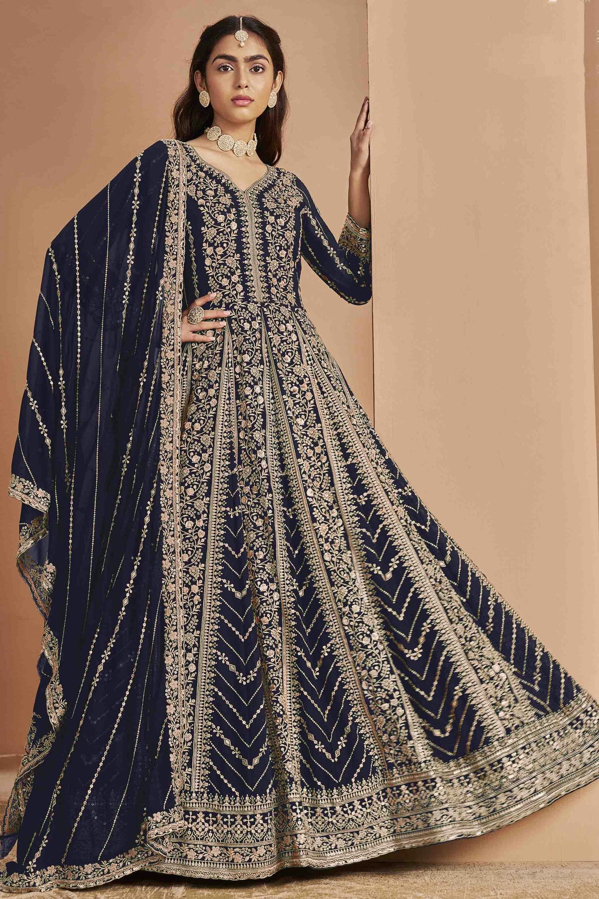 Blue Colour Faux Georgette Anarkali Suit VSSM1050737