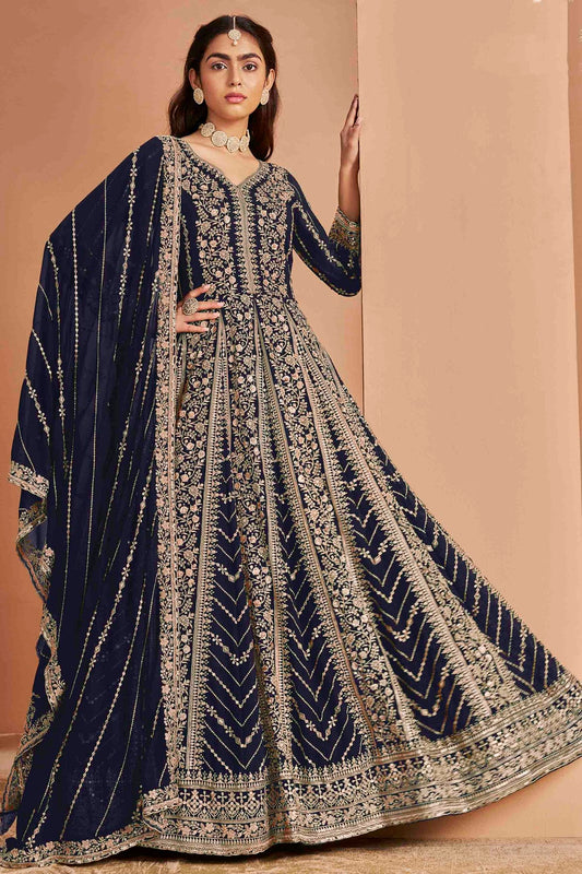 Blue Colour Faux Georgette Anarkali Suit VSSM1050737