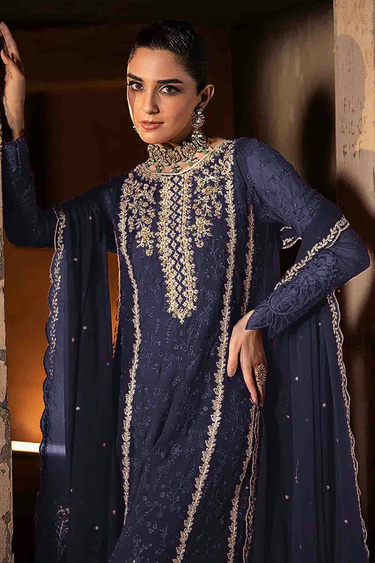Blue Colour Faux Georgette Pakistani Suit VSSM1140892