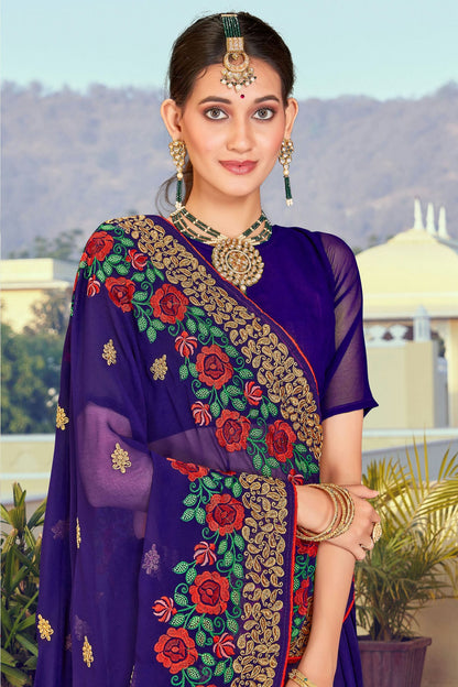 Blue Colour Georgette Designer Saree VSLC1121372