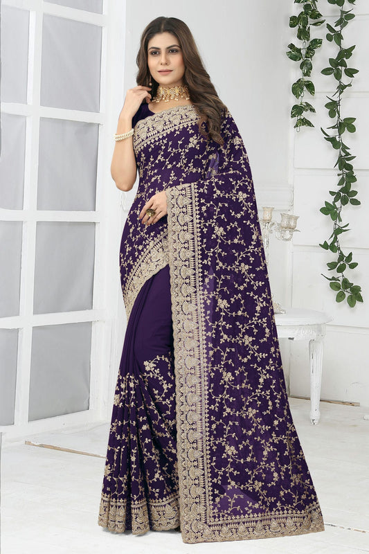 Blue Colour Georgette Designer Saree
