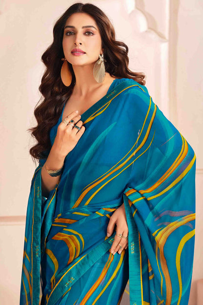 Blue Colour Georgette Digital Printed Printed Saree VSSD1113597