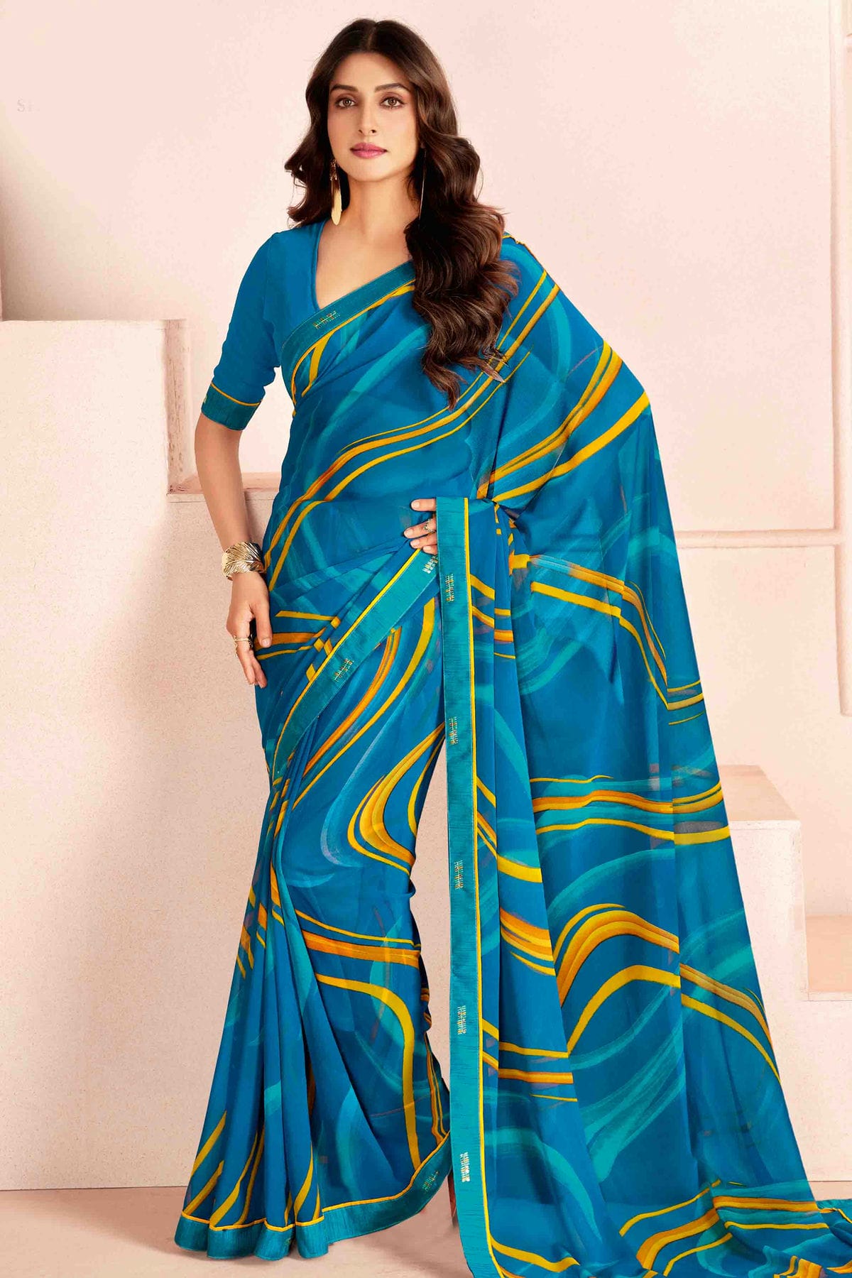 Blue Colour Georgette Digital Printed Printed Saree VSSD1113597