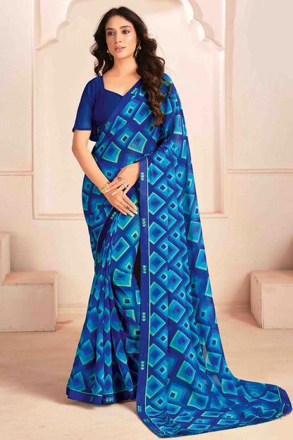 Blue Colour Georgette Digital Printed Printed Saree VSSD1113606
