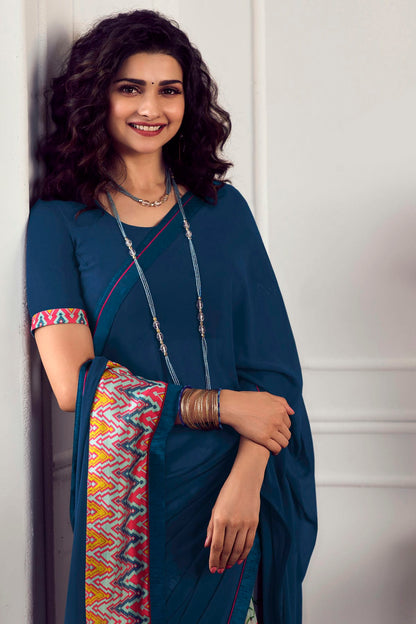 Blue Colour Georgette Printed Saree VSSD1180055