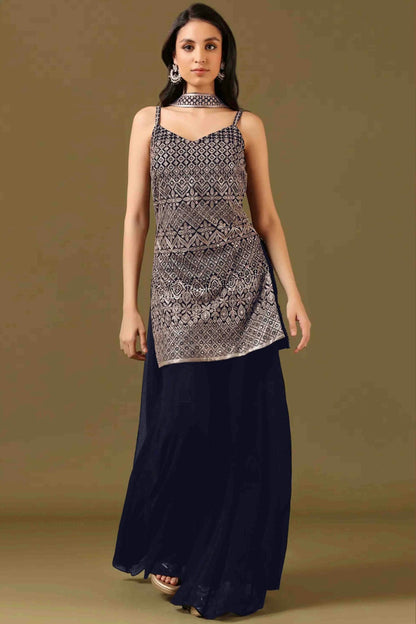 Blue Colour Georgette Stitched Sharara Suit VSSS1140984