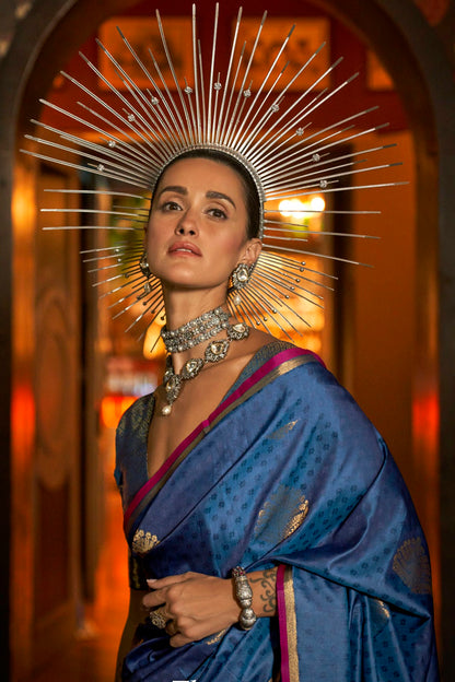 Blue Colour Handloom Weaving Silk Woven Work Saree VSSD1290078