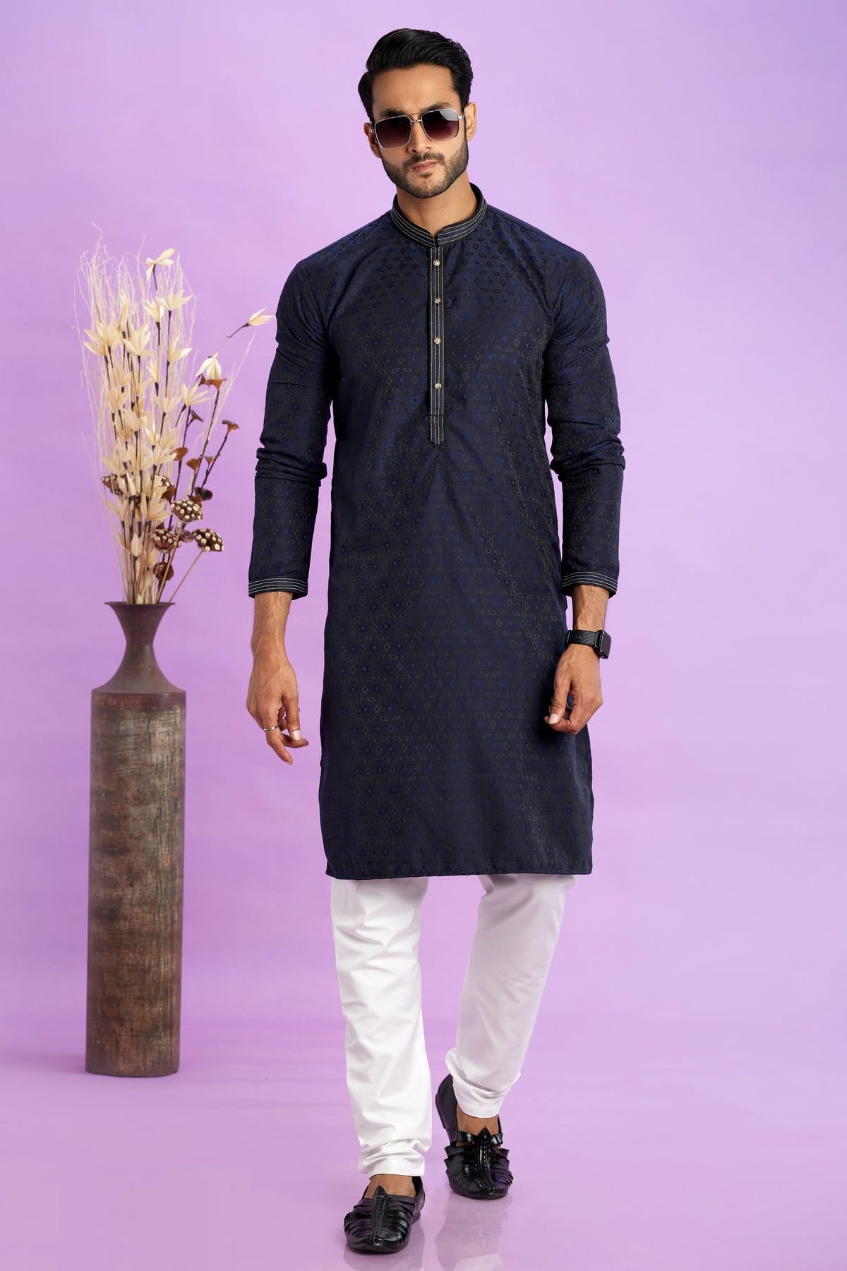 Blue Colour Jacquard Art Silk Pintex Work Kurta Pajama VSKP1230207