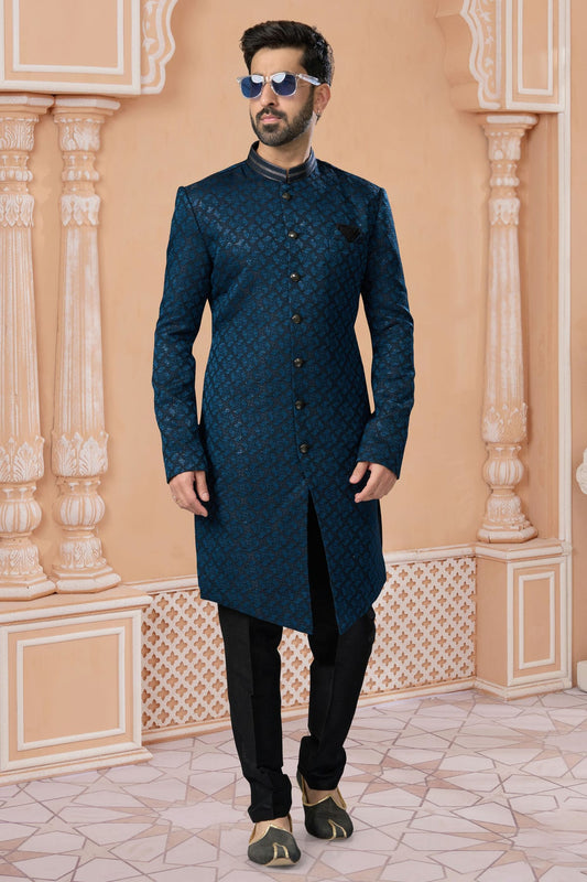 Blue Colour Jacquard Sherwani VSSH1040551