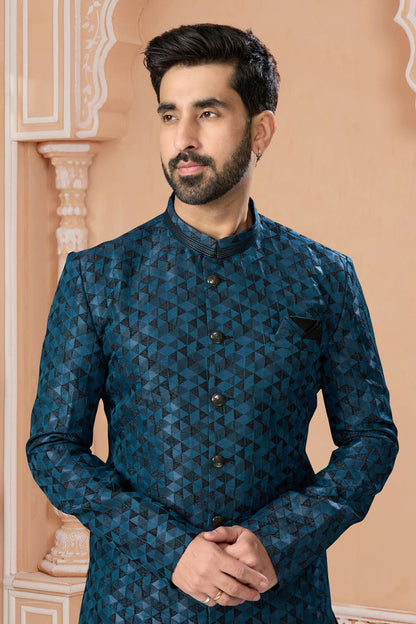 Blue Colour Jacquard Sherwani VSSH1040560