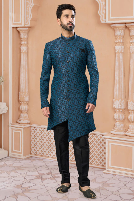Blue Colour Jacquard Sherwani VSSH1040560