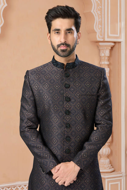 Blue Colour Jacquard Sherwani VSSH1040580