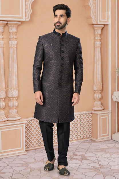Blue Colour Jacquard Sherwani VSSH1040580