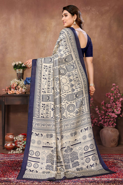 Blue Colour Khadi Printed Saree VSSD1180094