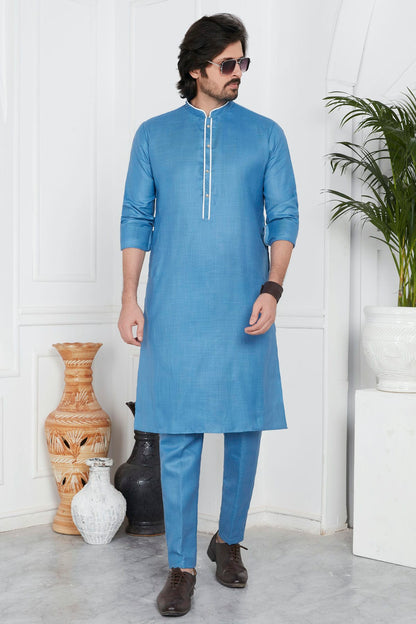 Blue Colour Linen Cotton Pintex Work Kurta Pajama VSKP1230130