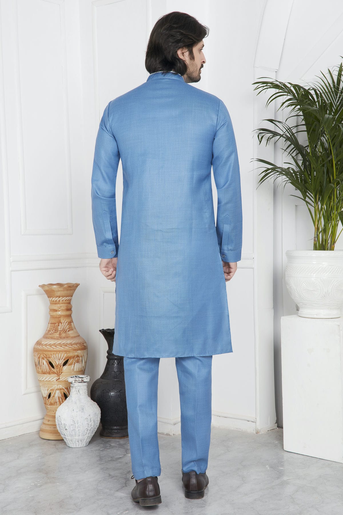 Blue Colour Linen Cotton Pintex Work Kurta Pajama VSKP1230130
