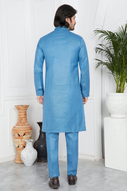 Blue Colour Linen Cotton Pintex Work Kurta Pajama VSKP1230130