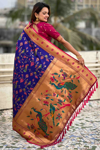 Blue Colour Meenakari Work Soft Silk Paithani Sarees VSSD1113363