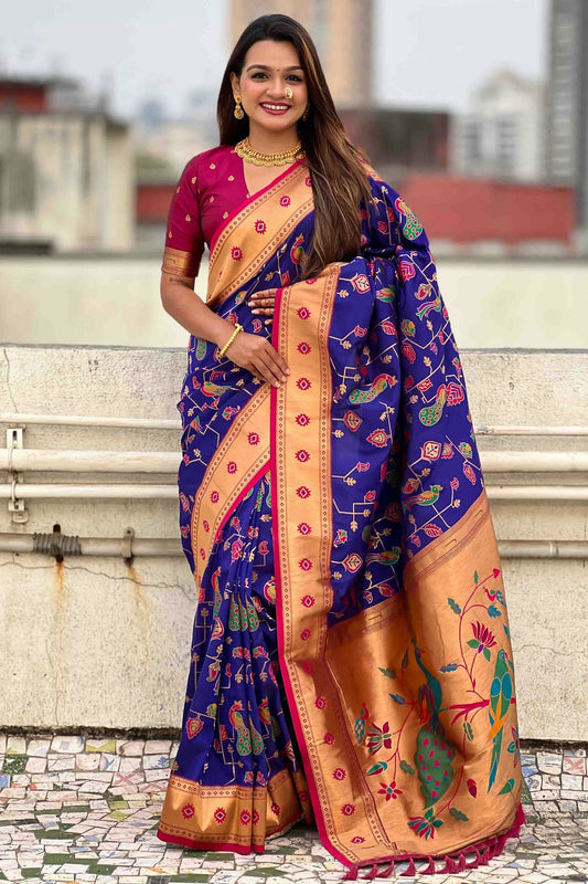 Blue Colour Meenakari Work Soft Silk Paithani Sarees VSSD1113363
