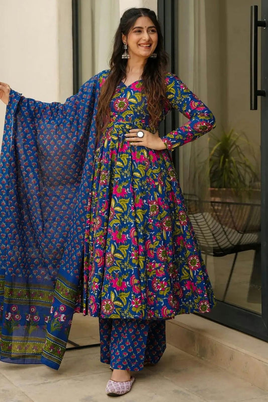 Blue Colour Muslin Stitched Salwar Suit