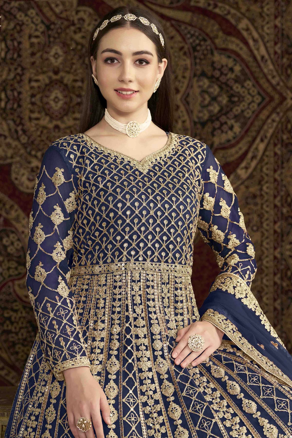 Blue Colour Net Semi Stitched Anarkali Suit VSSM1050700