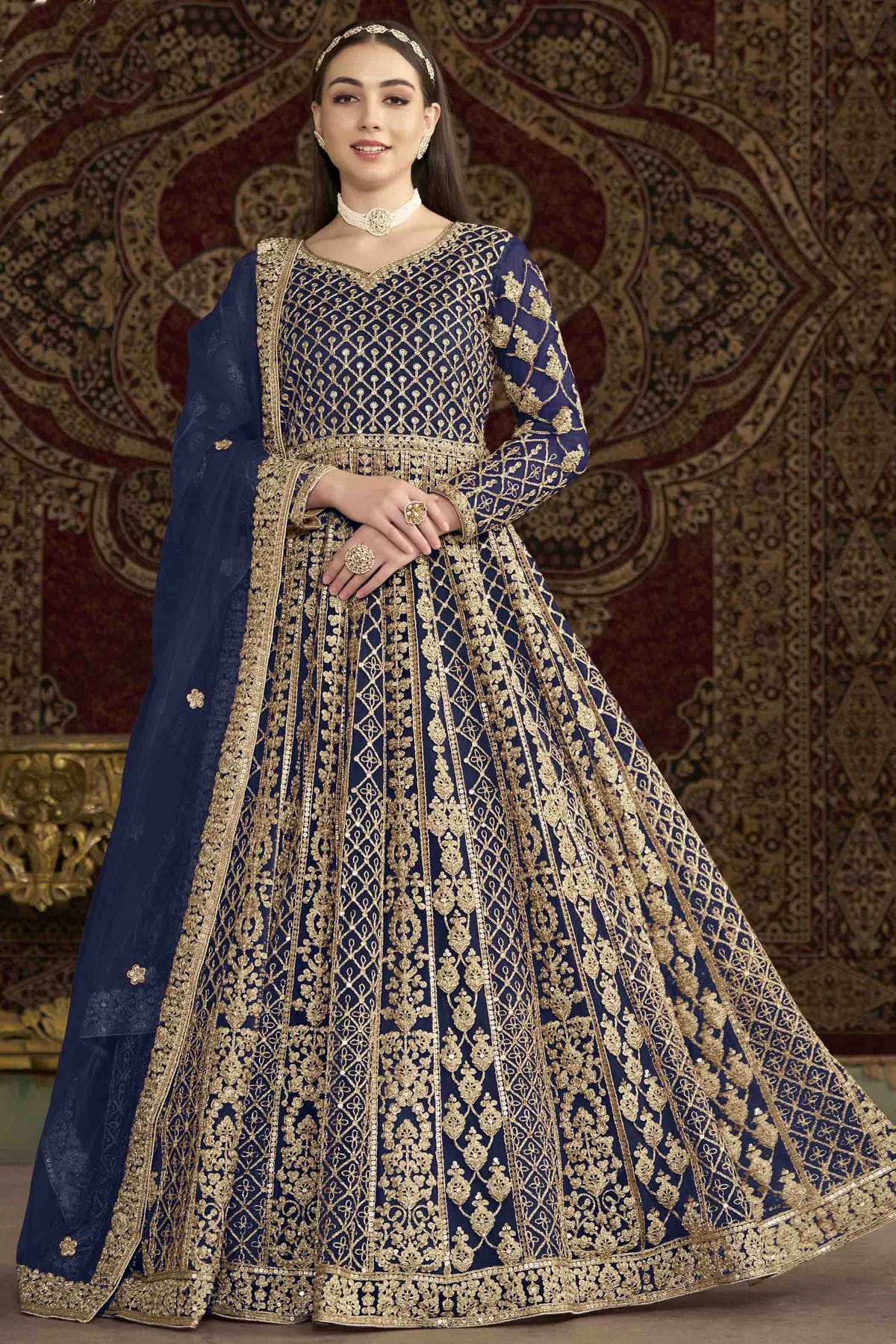 Blue Colour Net Semi Stitched Anarkali Suit VSSM1050700