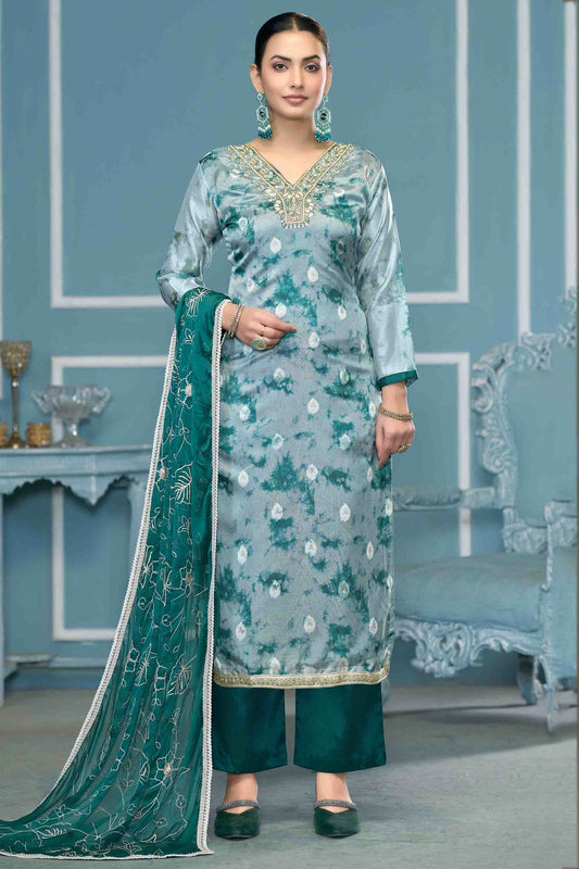 Blue Colour Organza Banarasi Pant Style Suit VSSM1113233