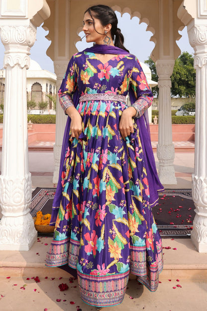 Blue Colour Semi Stitched Chinon Silk Anarkali Suit VSSM1170039