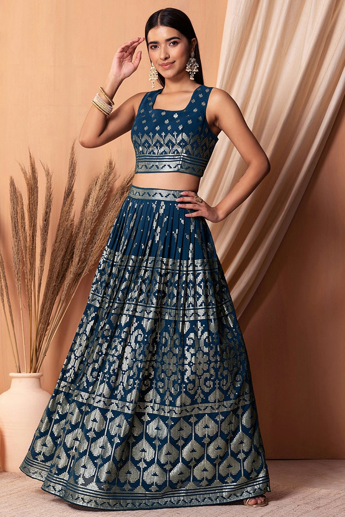 Blue Colour Semi Stitched Georgette Lehenga Choli