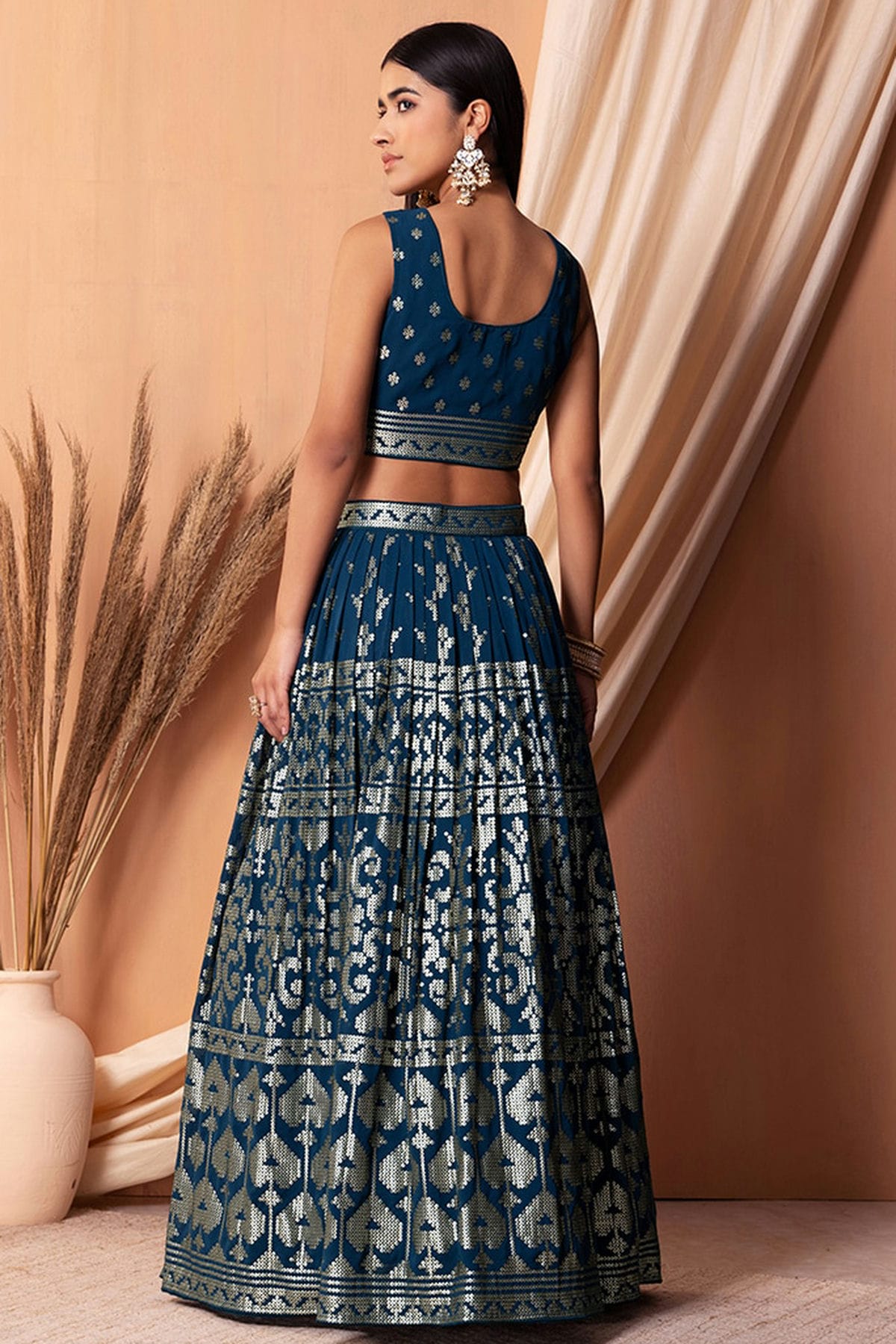 Blue Colour Semi Stitched Georgette Lehenga Choli