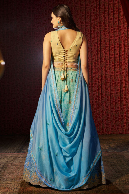 Blue Colour Semi Stitched Organza Lehenga Choli