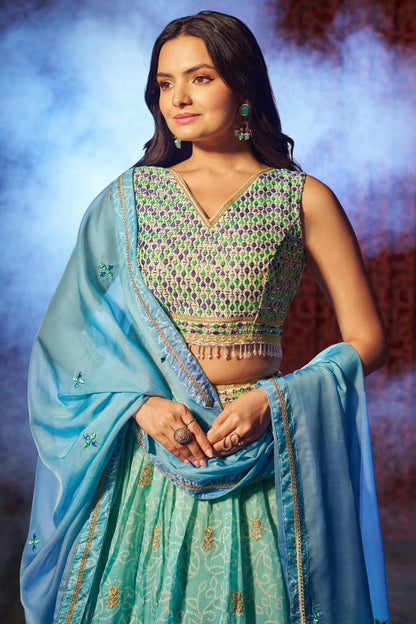 Blue Colour Semi Stitched Organza Lehenga Choli