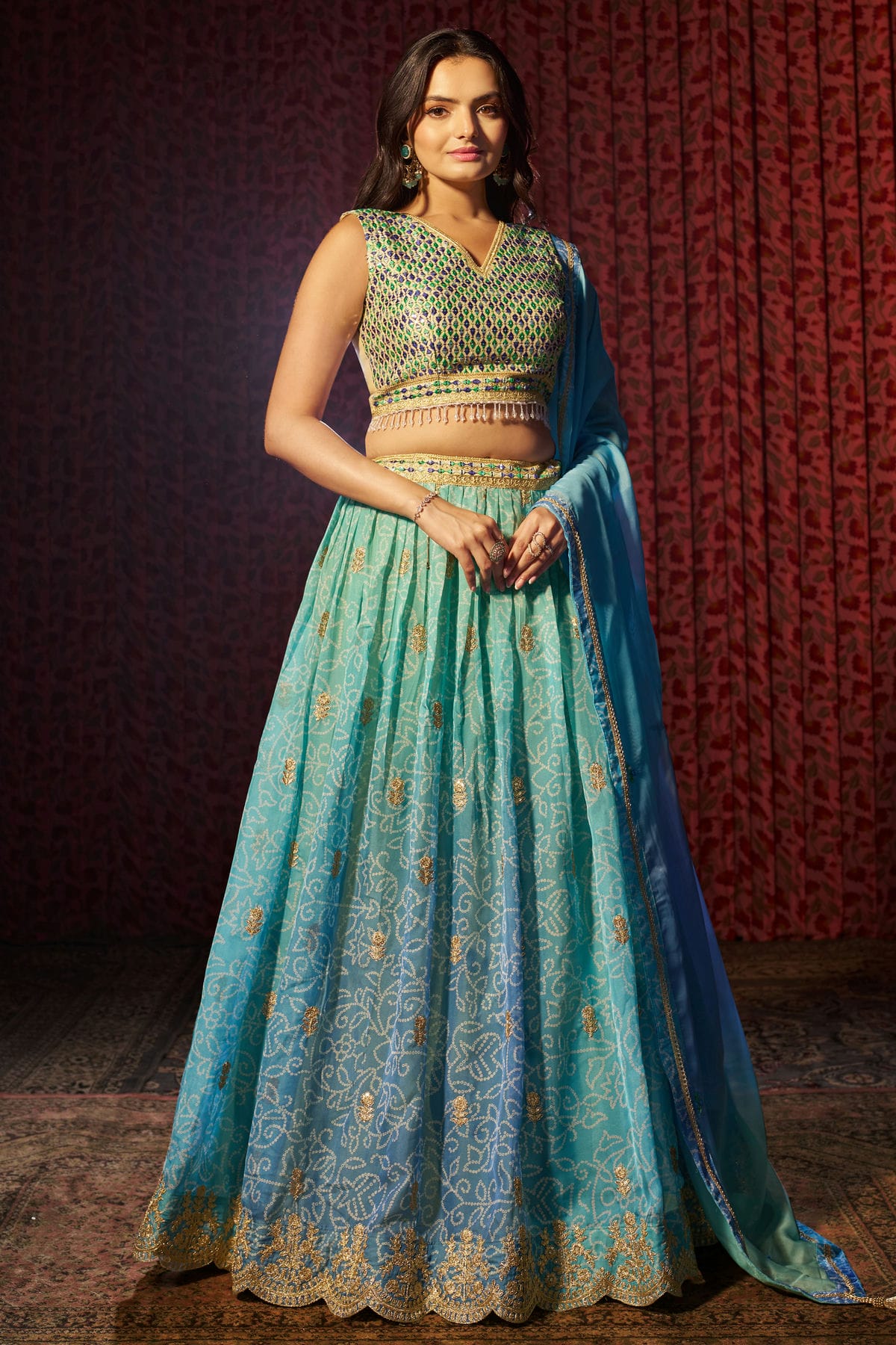 Blue Colour Semi Stitched Organza Lehenga Choli