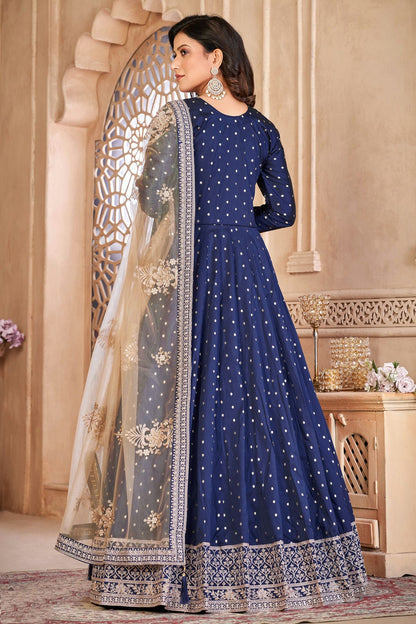 Blue Colour Semi Stitched Taffeta Silk Anarkali Suit VSSM1050422