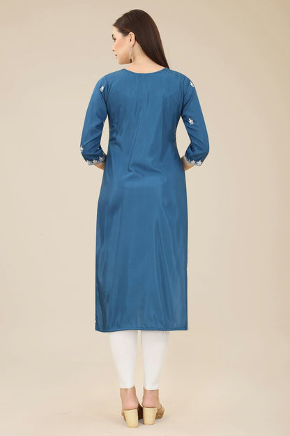 Blue Colour Shiny Silk Kurti VSKR1111005