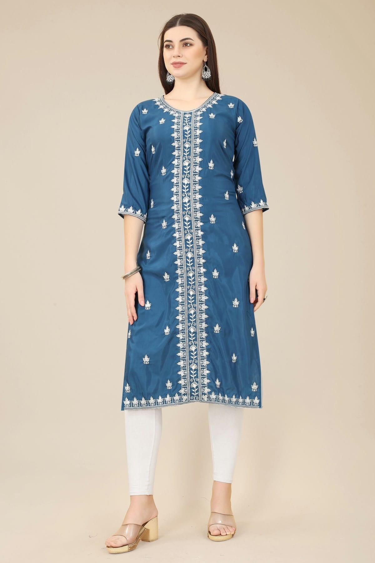 Blue Colour Shiny Silk Kurti