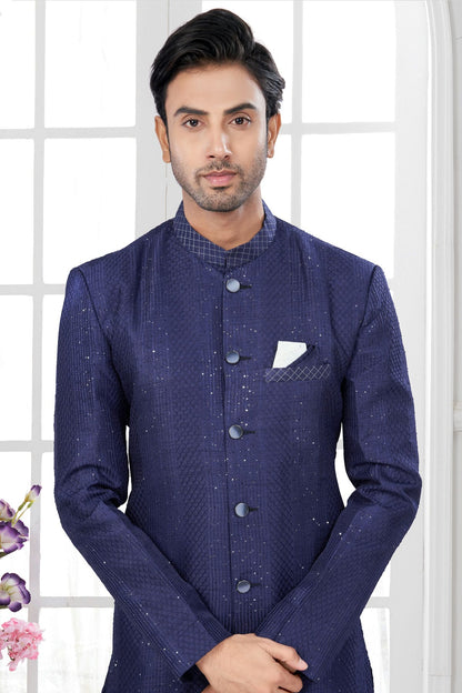 Blue Colour Silk Dupion Sherwani VSSH1040620